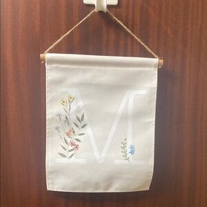 Cream and White Botanical Tapestry, monogram M.